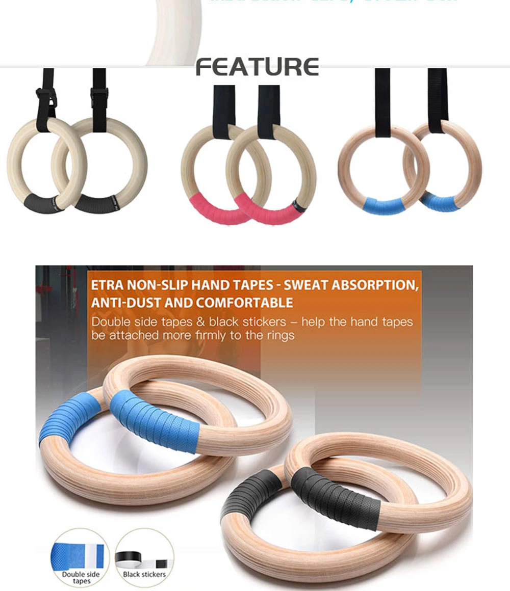 High-Capacity Wooden Calisthenics Ring with Number Attached Straps/Hand Glue Ankle Buckles/Alert Door Anchor